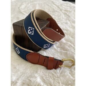 Leather Man Ltd Trident Washington + Lee University Navy‎ Tan Belt Sz 42-44